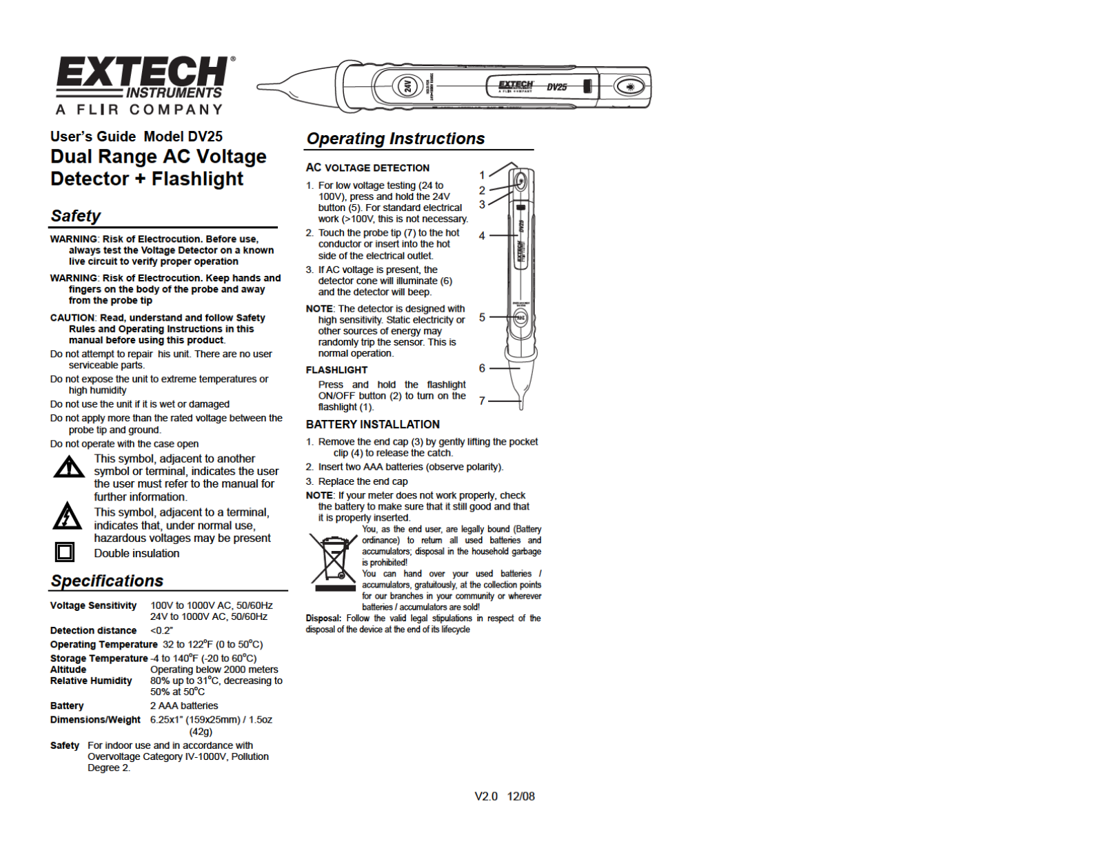 Extech Extech DV25 Manual