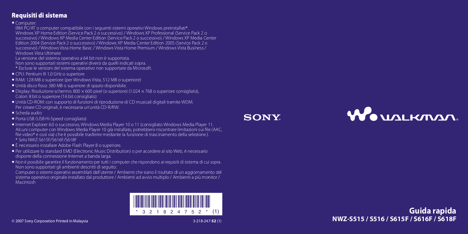 Sony NWZ-S515, NWZ-S618F, NWZ-S615F, NWZ-S616F User Manual