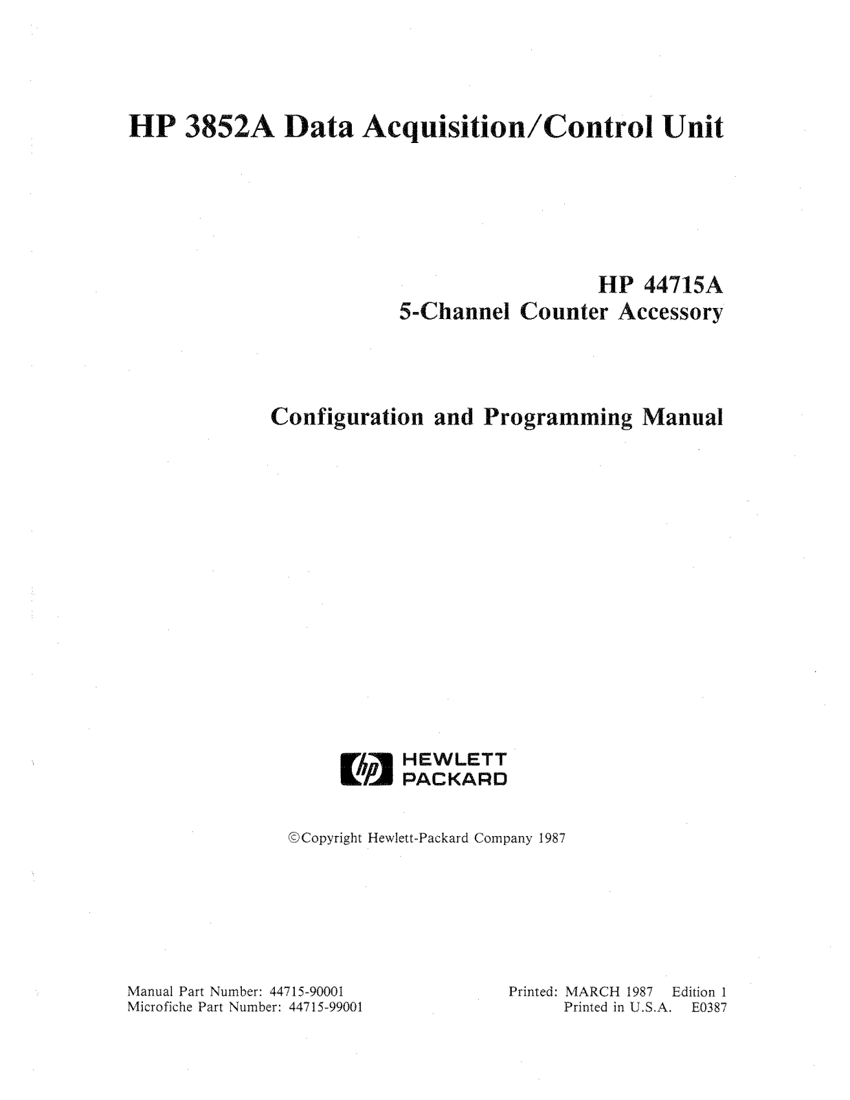 HP (Hewlett-Packard) 44715A, 3852A User Manual