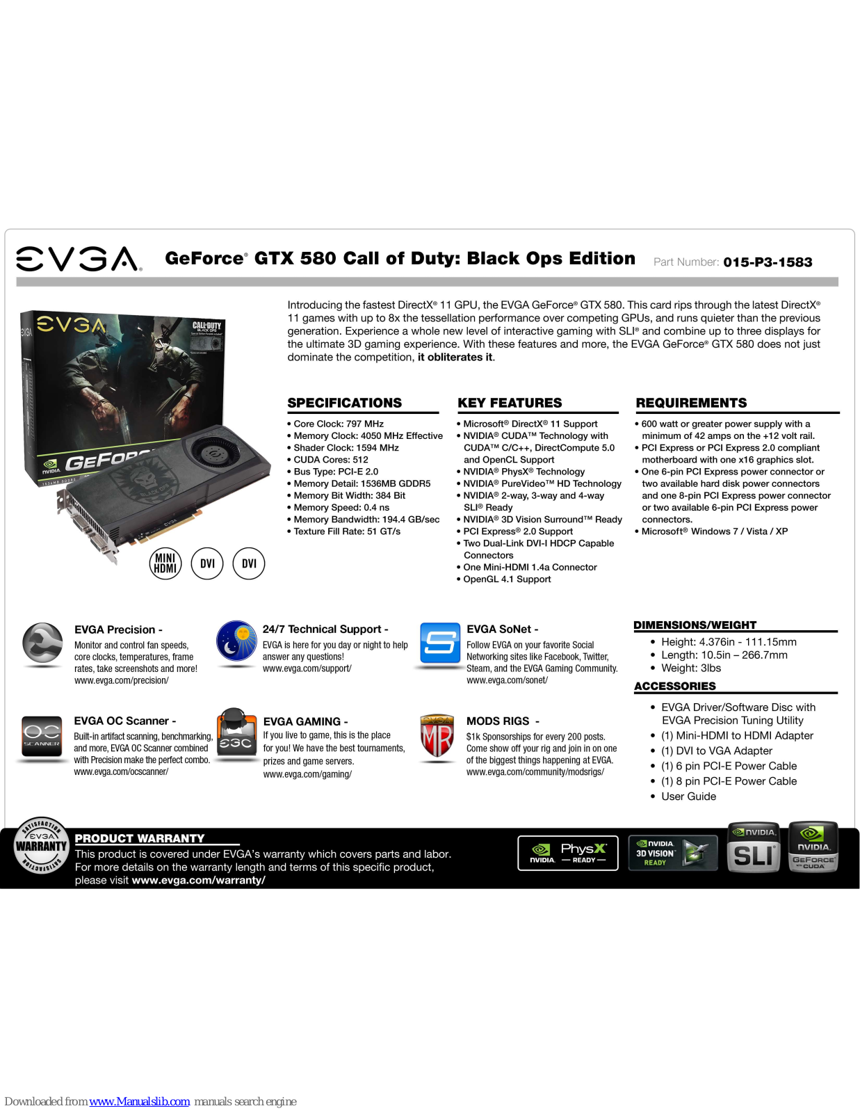 EVGA GeForce GTX 580 Call of Duty: Black Ops Edition, 015-P3-1583 Specification - ManualMachine.com
