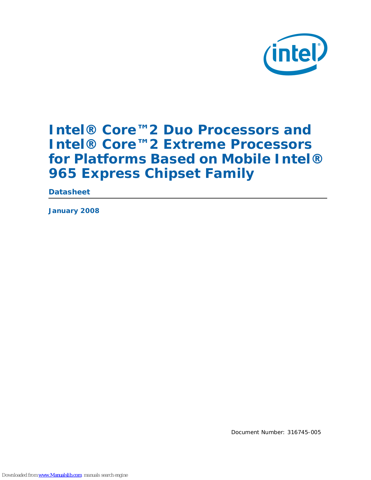 Intel LF80537GF0484M - Cpu Core 2 Duo T7400 2.16Ghz Fsb667Mhz 4Mb Fcpga6 Tray, Core 2 Duo, Core 2 Extreme Datasheet