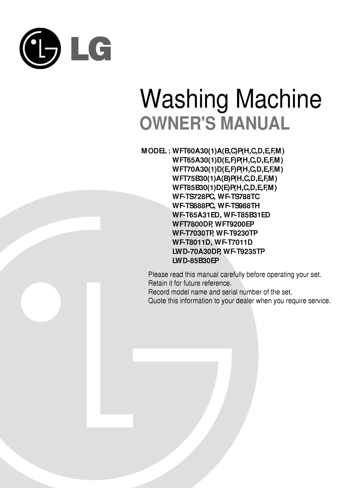 LG WFT85B31EE User Manual