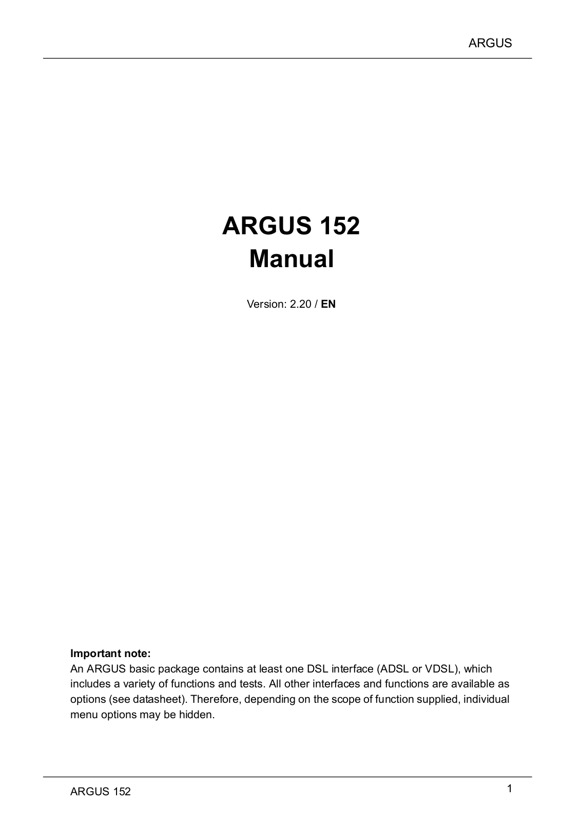 Argus 152 User Manual - ManualMachine.com
