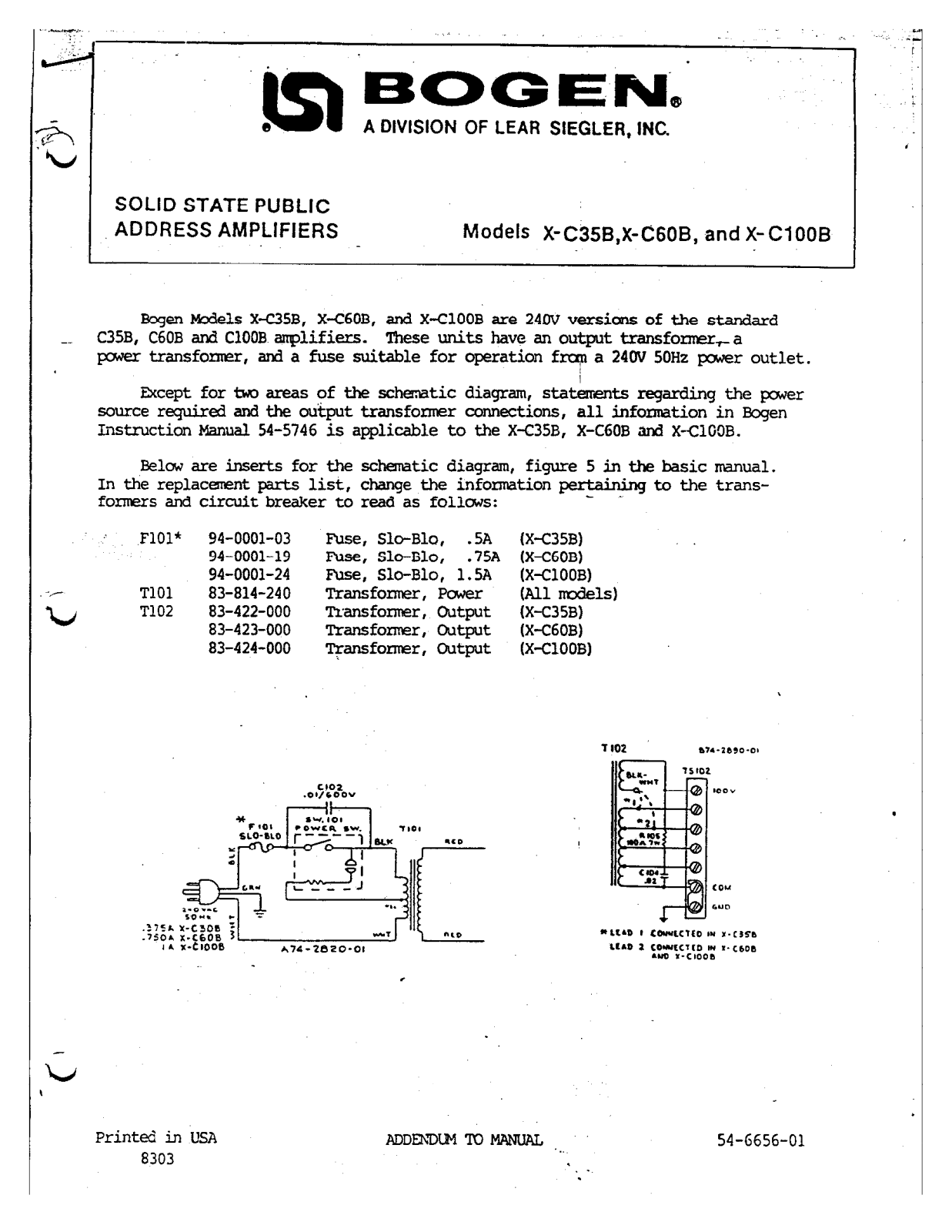 Bogen XC100B, XC35B, XC60B Service Manual