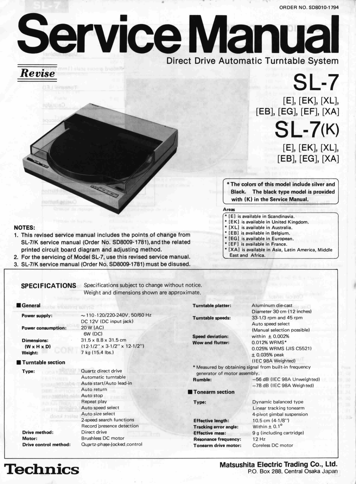 Technics SL-7 Service manual