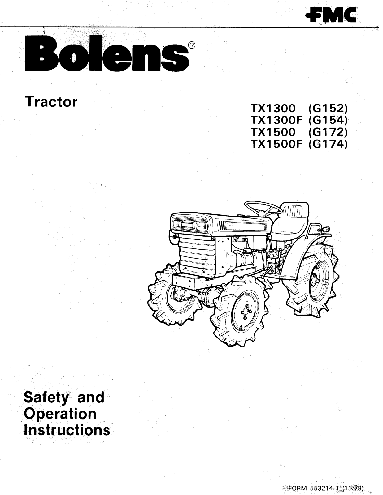 Bolens TX1300 G152, TX1300F G154, TX1500F G174, TX1500 G172 Safety And Operating Instructions Manual