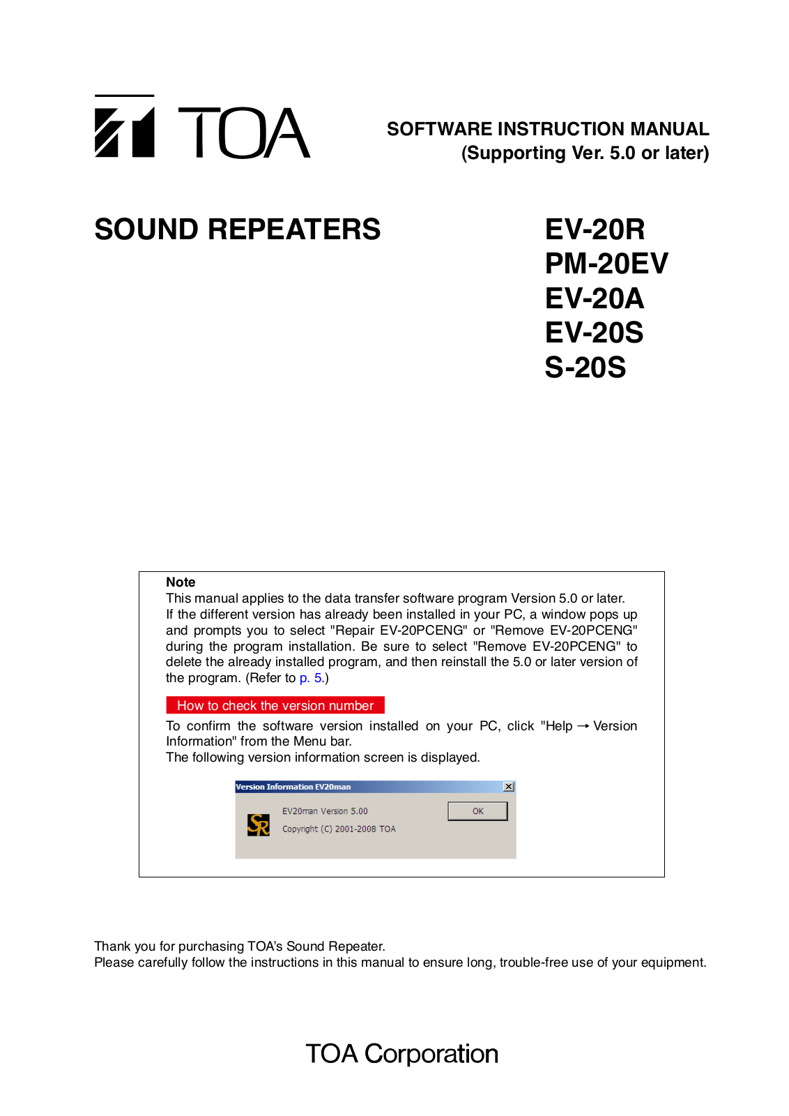 Toa S-20S User Manual Ver.5.0