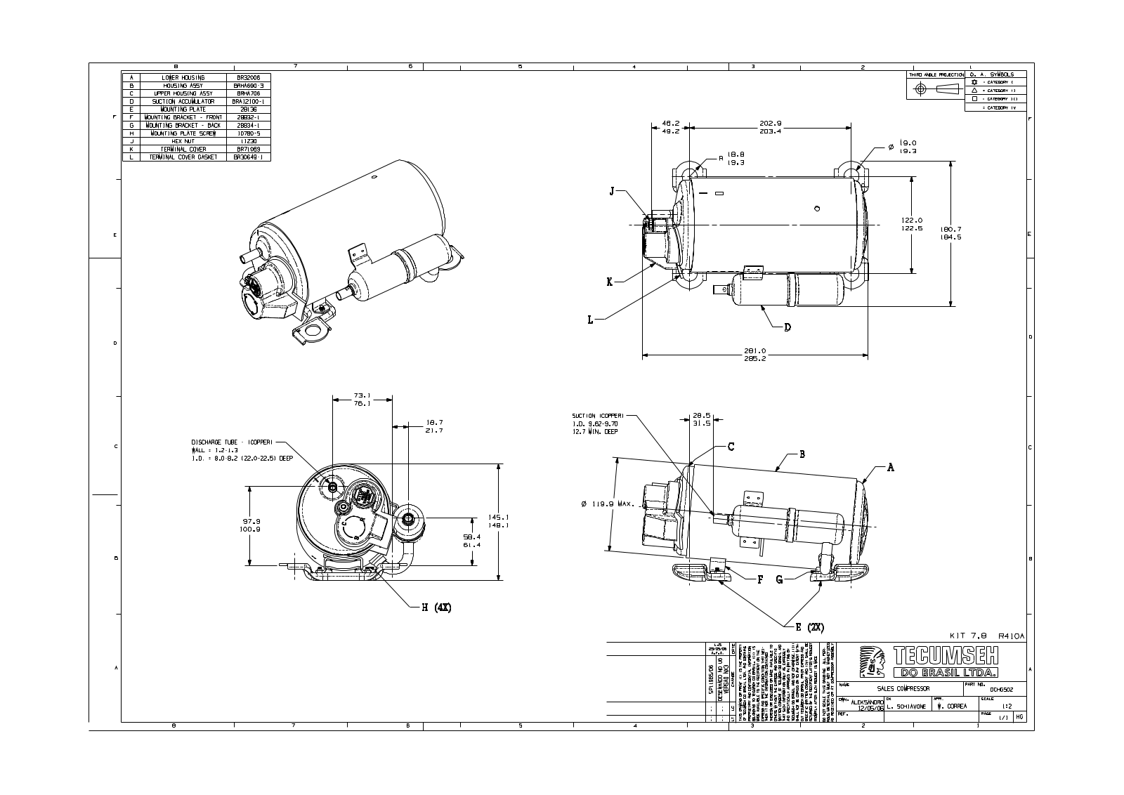 Tecumseh HGA5494BAA, HGA5494BXD, HGA5494BXV, HGA5510BAA, HGA5510BXC Drawing Data