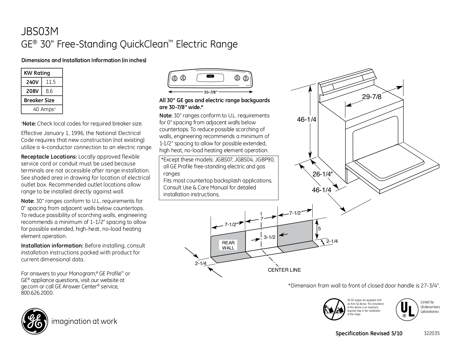 General Electric JBS03MWH User Manual