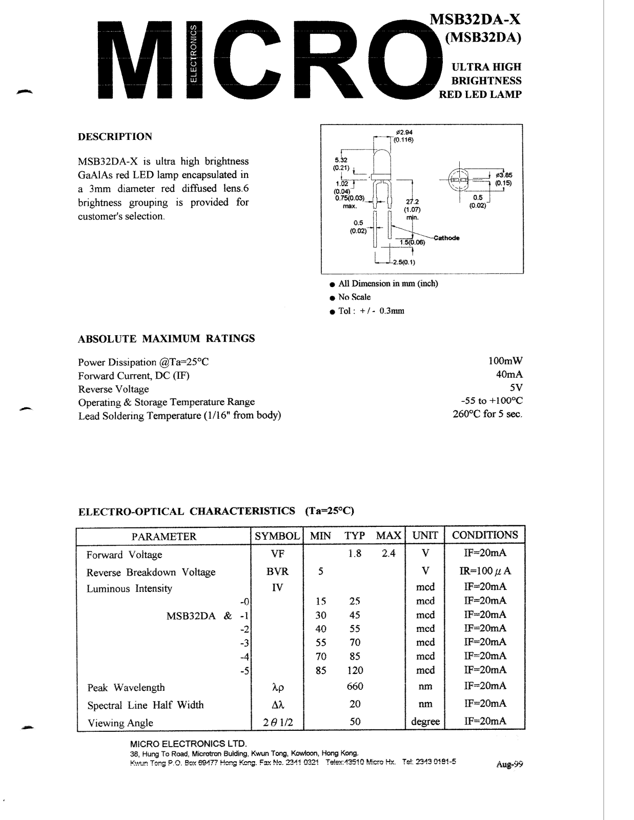 MICRO MSB32DA-1, MSB32DA-2, MSB32DA-3, MSB32DA-4, MSB32DA-5 Datasheet