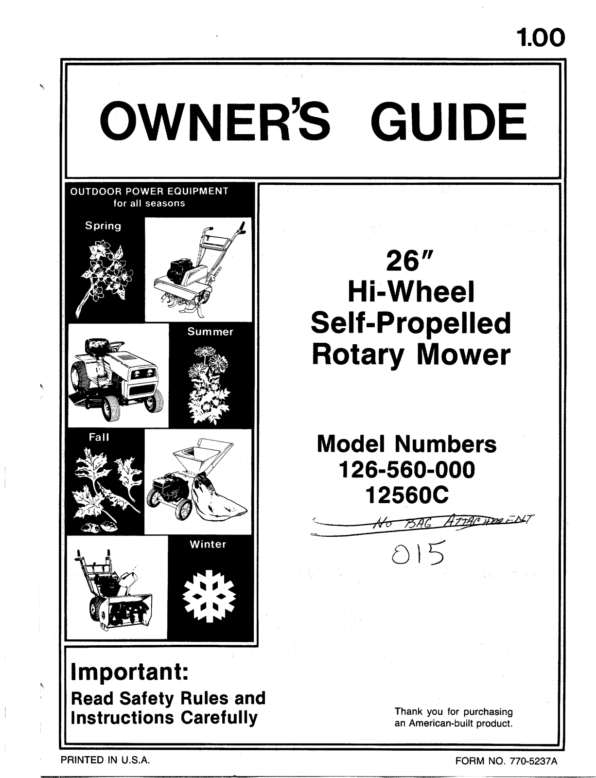 MTD 12560C, 126-560-000 User Manual