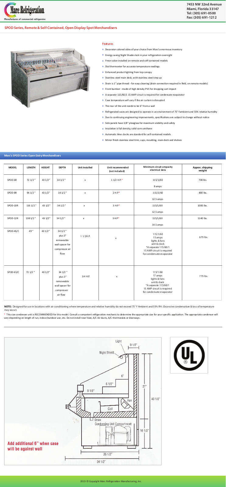 Marc Refrigeration SPOD-10R User Manual