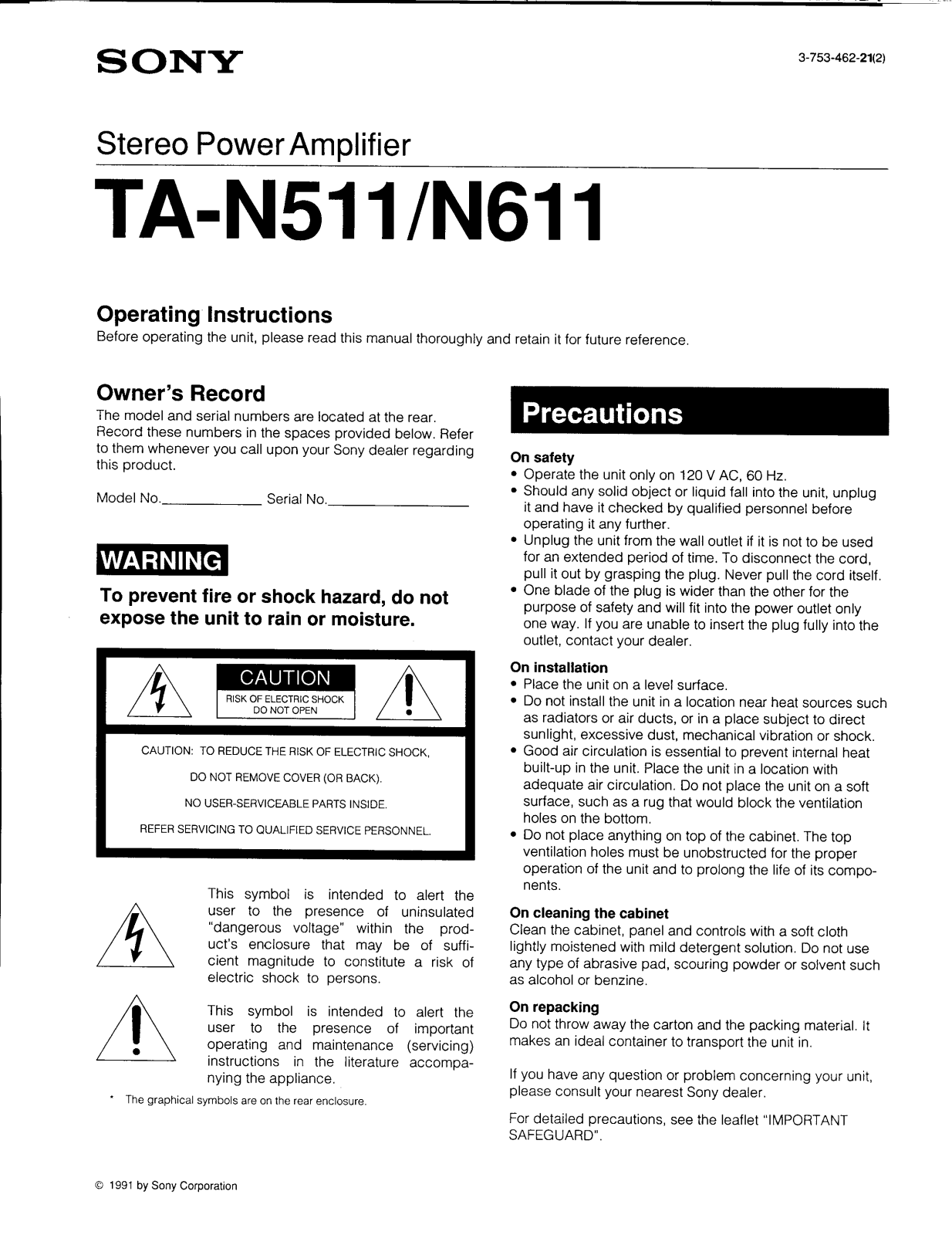 Sony TA-N511 User Manual