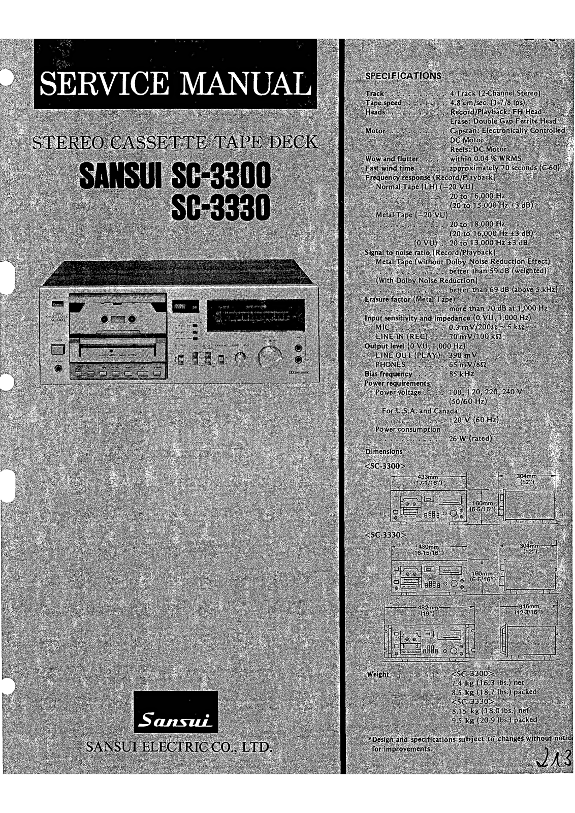 Sansui SC-3330, SC-3300 Service Manual