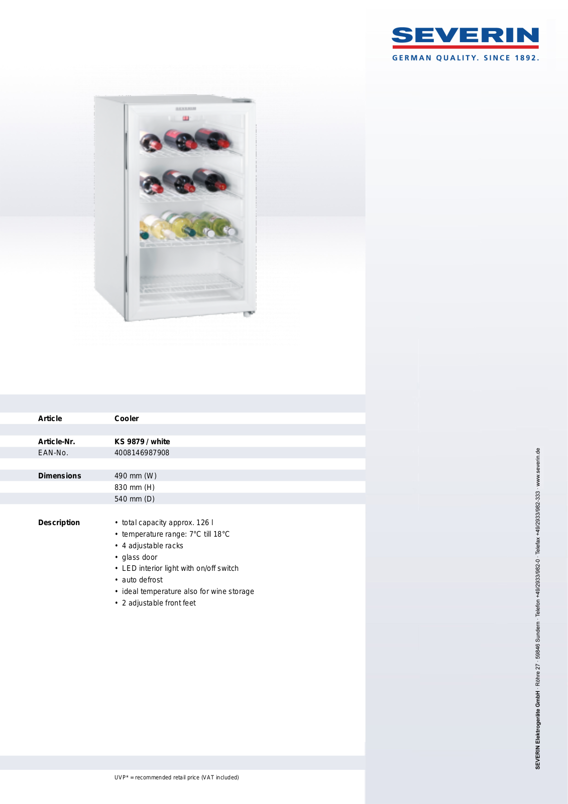 Severin KS 9879, COOLER User Manual