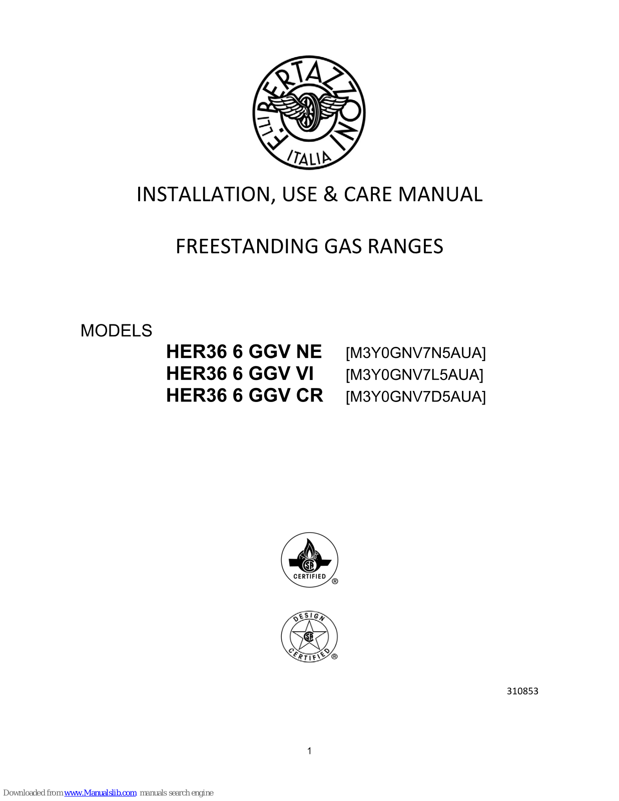 Bertazzoni HER36 6 GGV NE Installation, Use & Care Manual