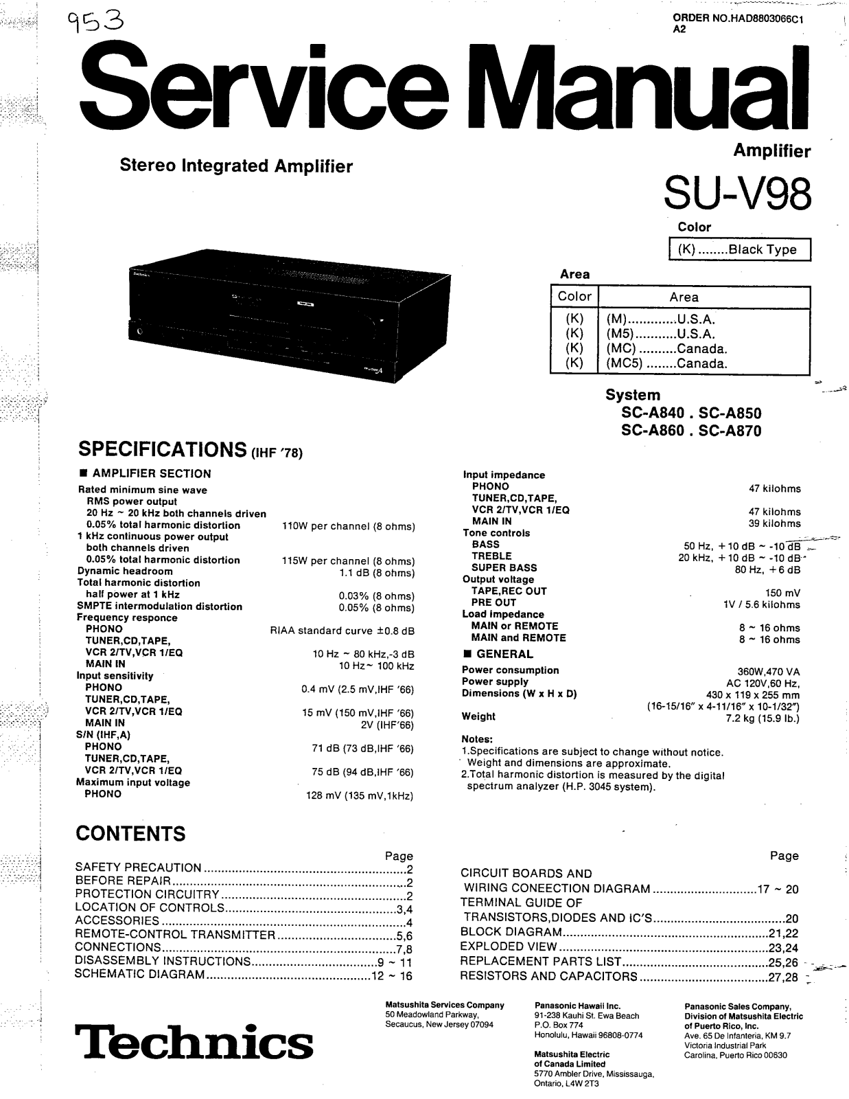 Technics SUV-98 Service manual