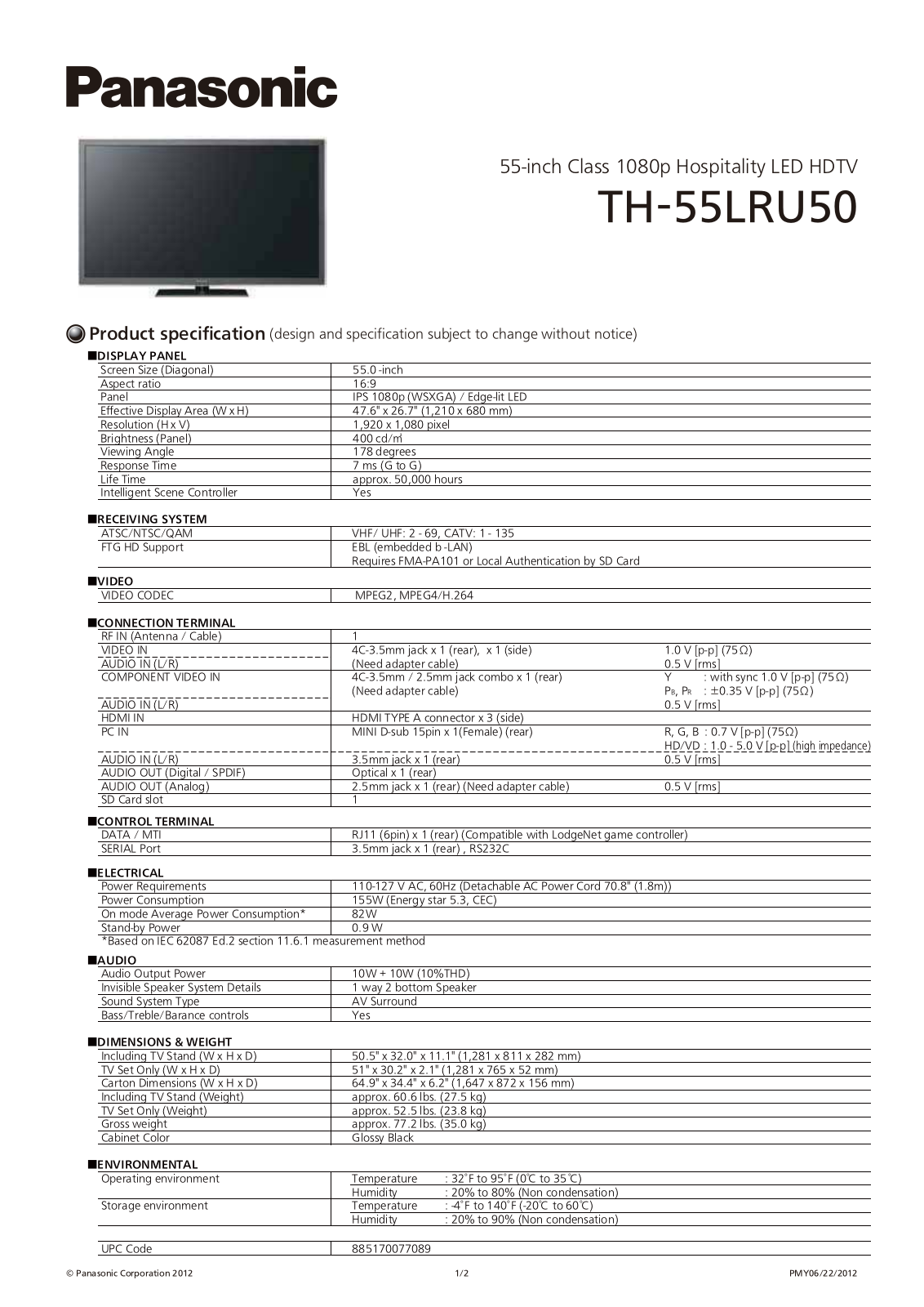 Panasonic TH-55LRU50 User Manual
