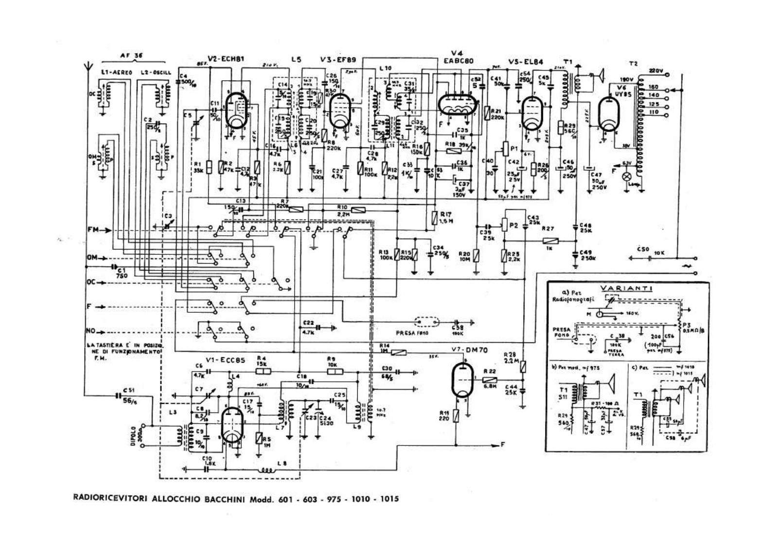 Allocchio Bacchini 601, 603, 975, 1010, 1015 schematic