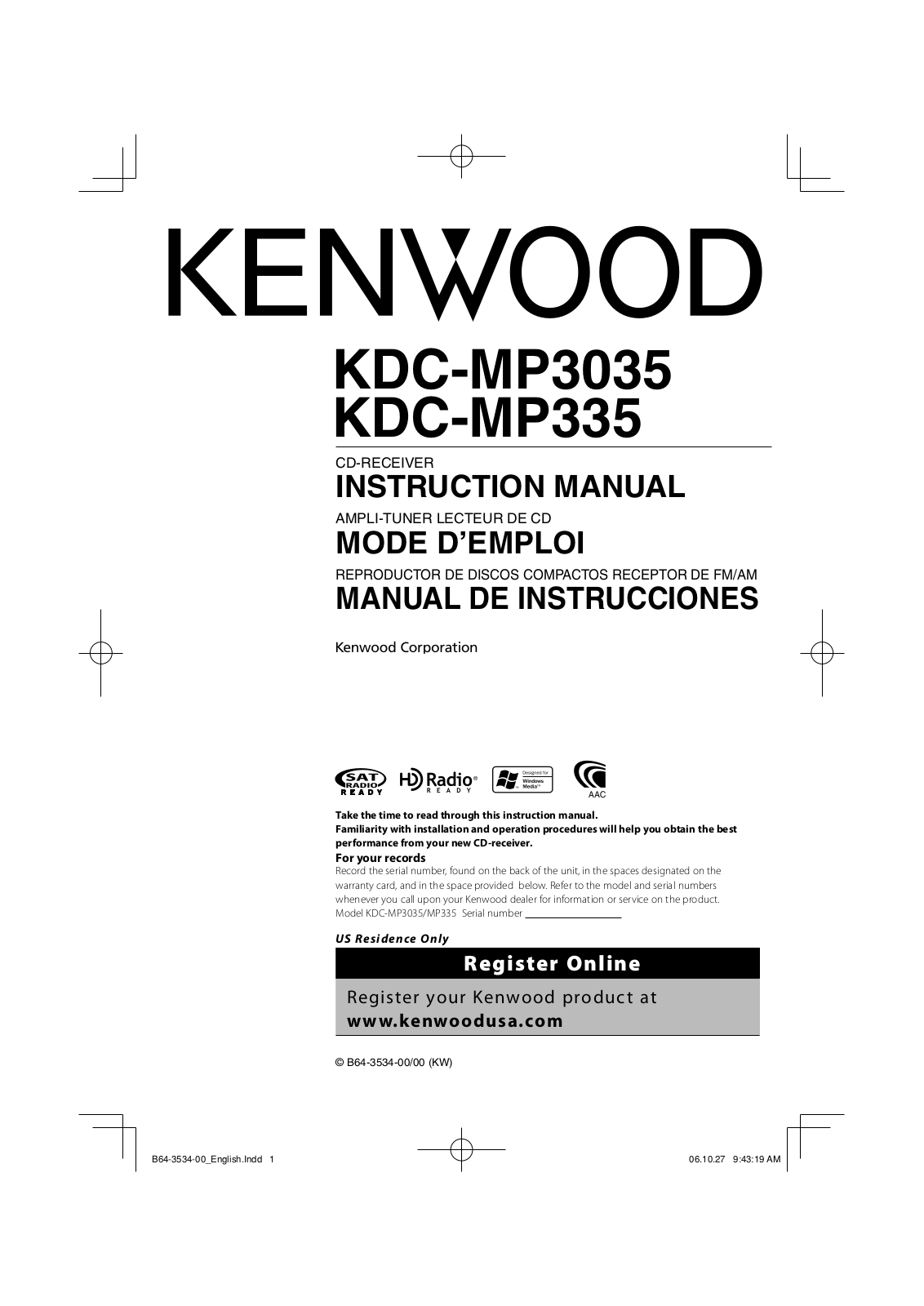 Kenwood KDC-MP335, KDC-MP3035 User Manual