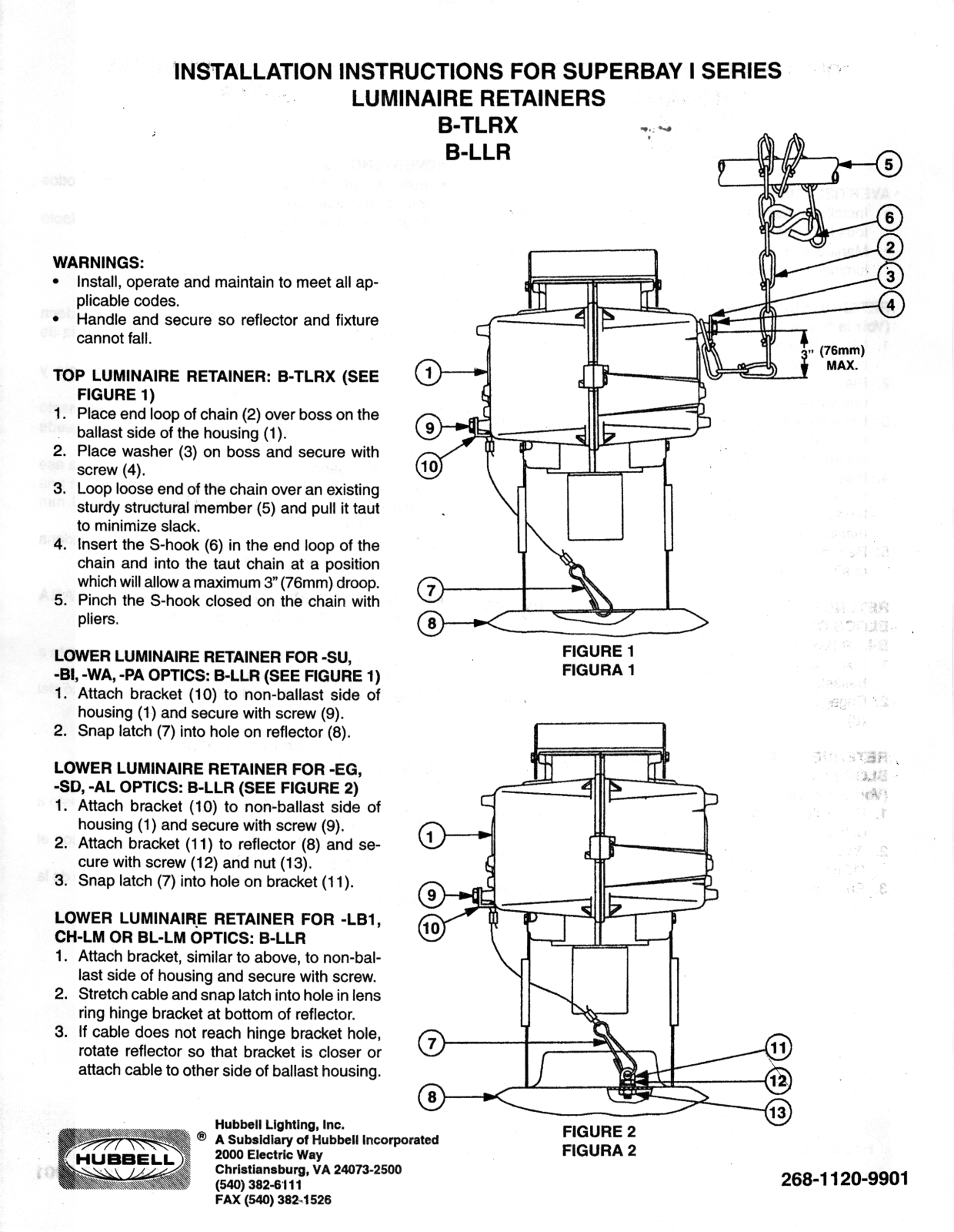 Hubbell lighting LLR, B-TLR User Manual