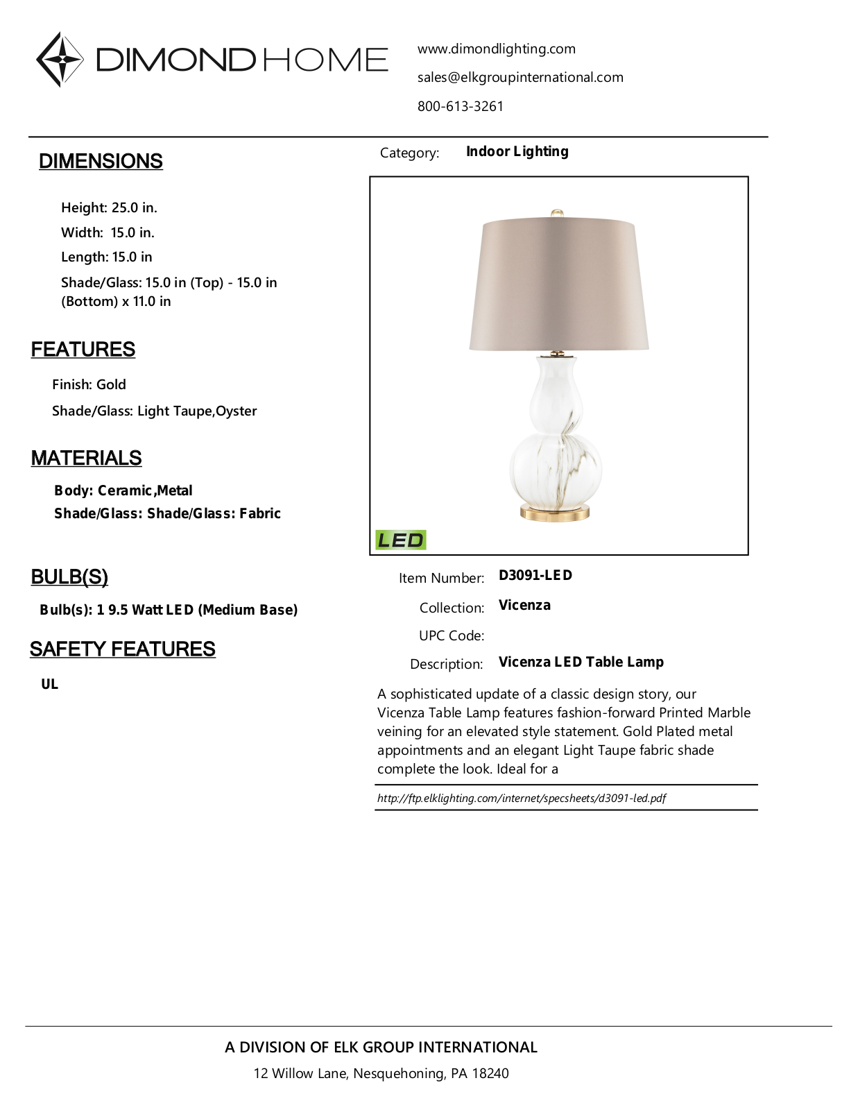 ELK Home D3091LED User Manual