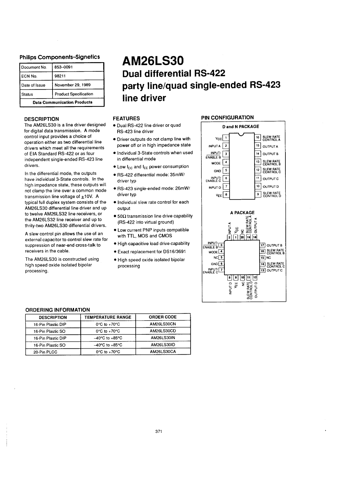 Philips AM26LS30IN, AM26LS30ID, AM26LS30CN, AM26LS30CD, AM26LS30CA Datasheet