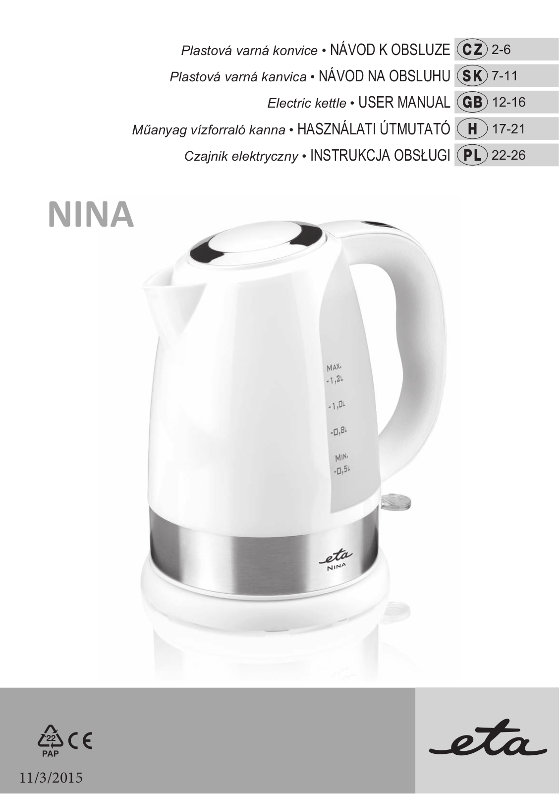 ETA Nina 2599 90010 User Manual