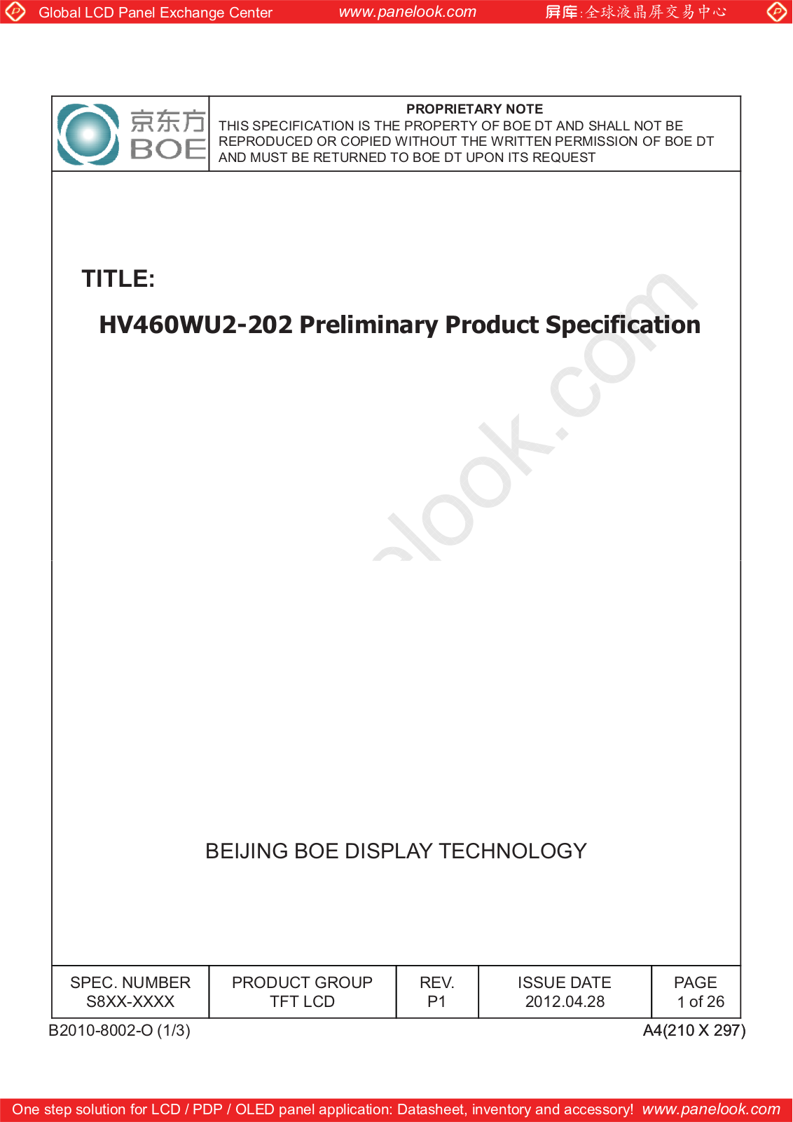 BOE HV460WU2-202 Specification - ManualMachine.com