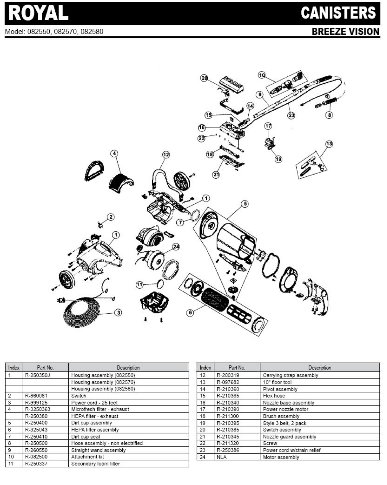 Royal 082580 Parts List