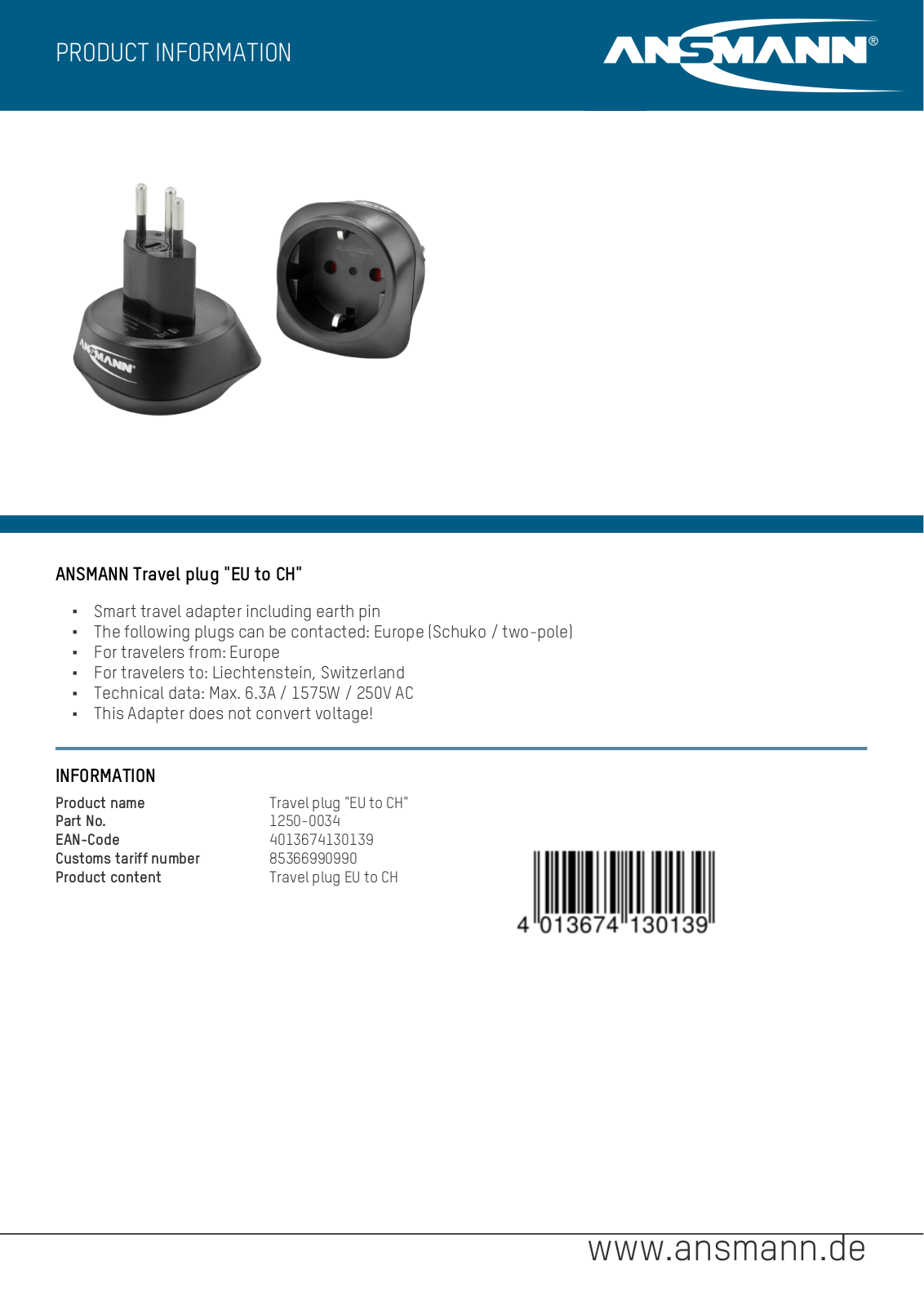 ANSMANN ANS 1250-0034 Datasheet - ManualMachine.com