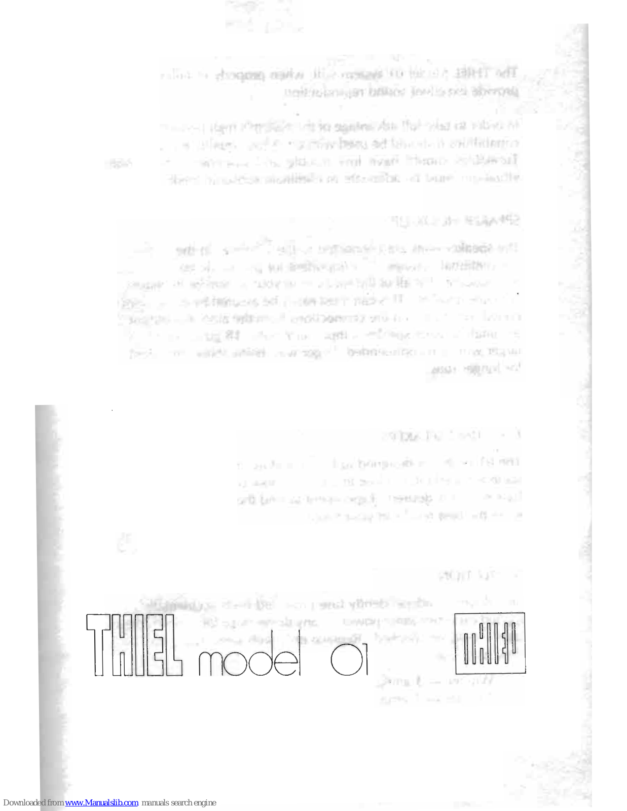 Thiel Model 01, 1 User Manual - ManualMachine.com