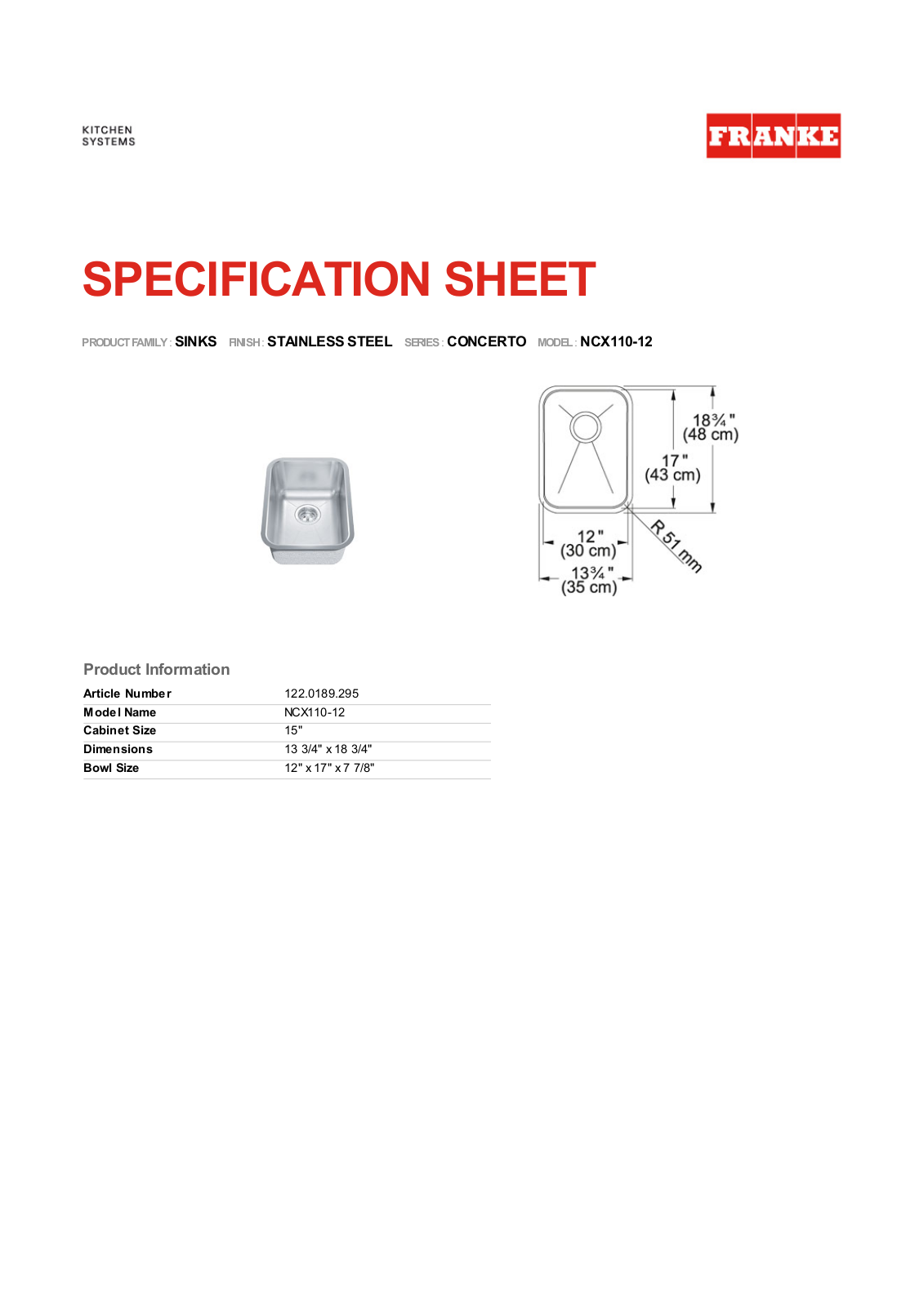 Franke Foodservice NCX110-12 User Manual