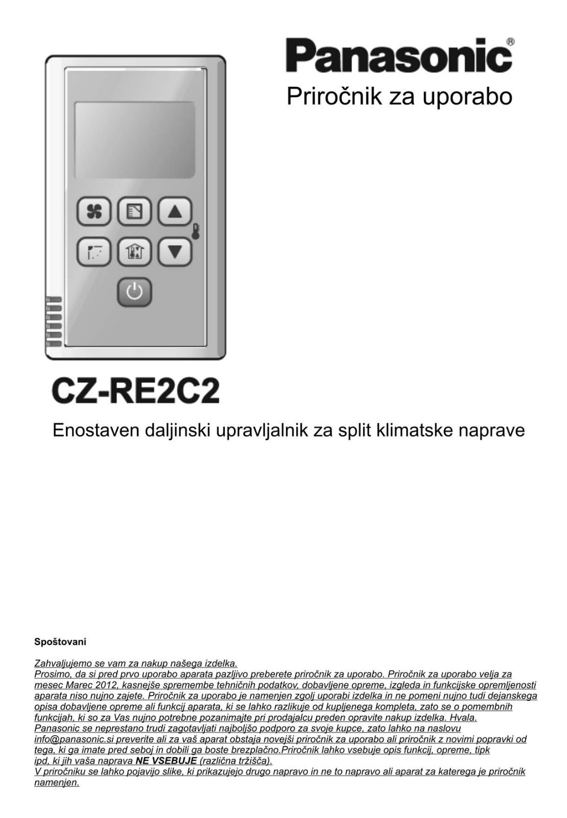 Panasonic CZ-RE2C2 User Manual