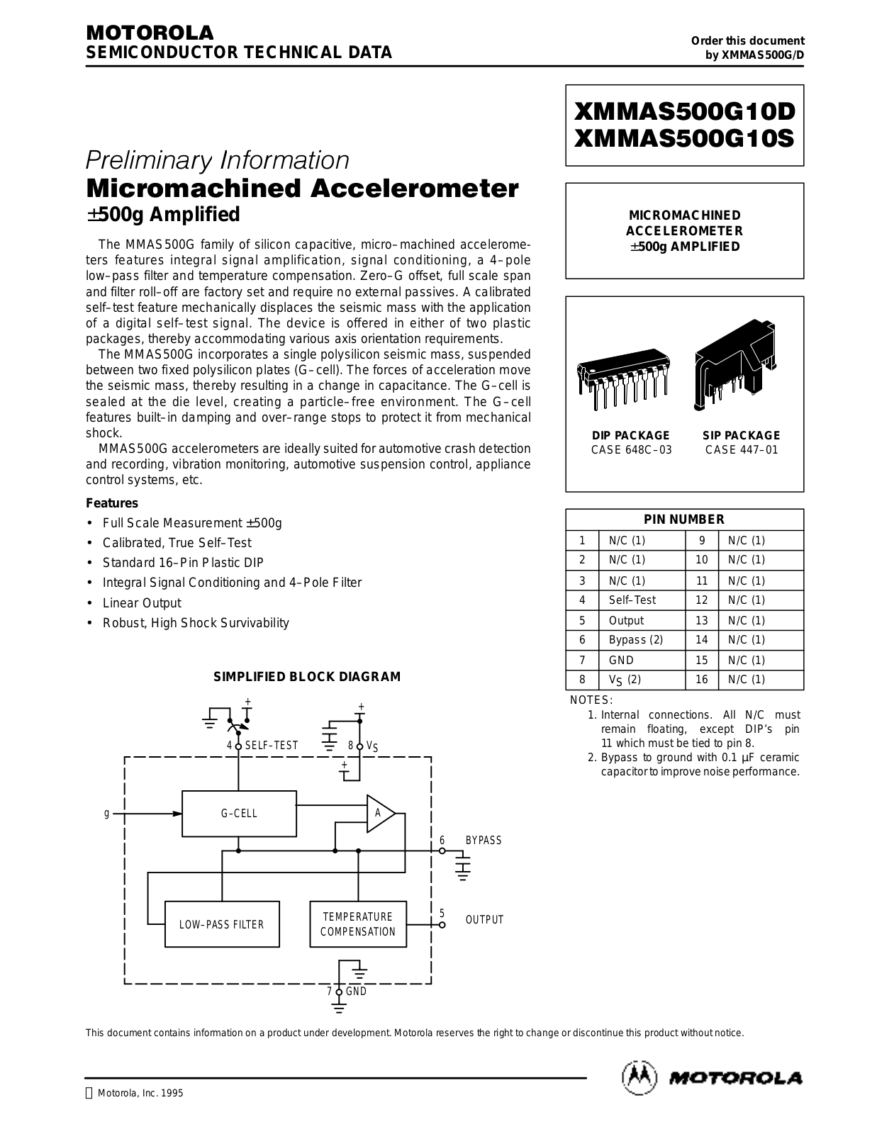 Motorola XMMAS500G10S, XMMAS500G10D Datasheet