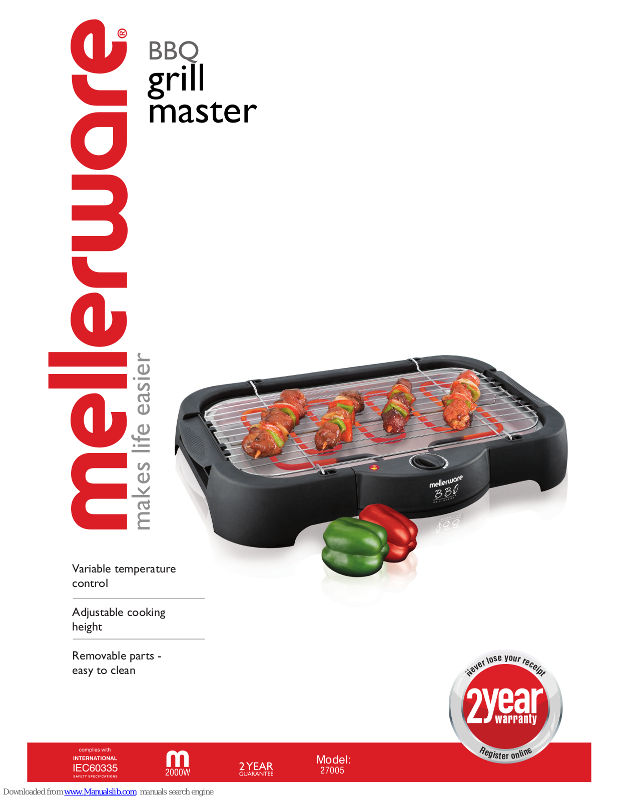 Mellerware Bbq grill master, Bbq grill master 27005 User Manual