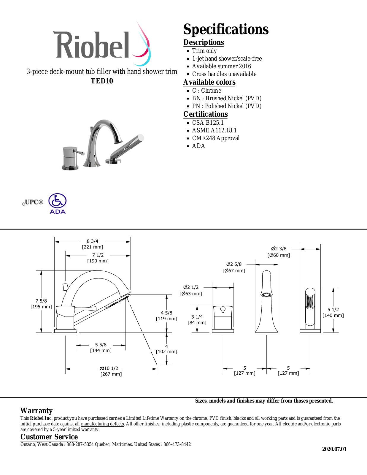 Riobel TED10C, TED10PN Specifications - ManualMachine.com