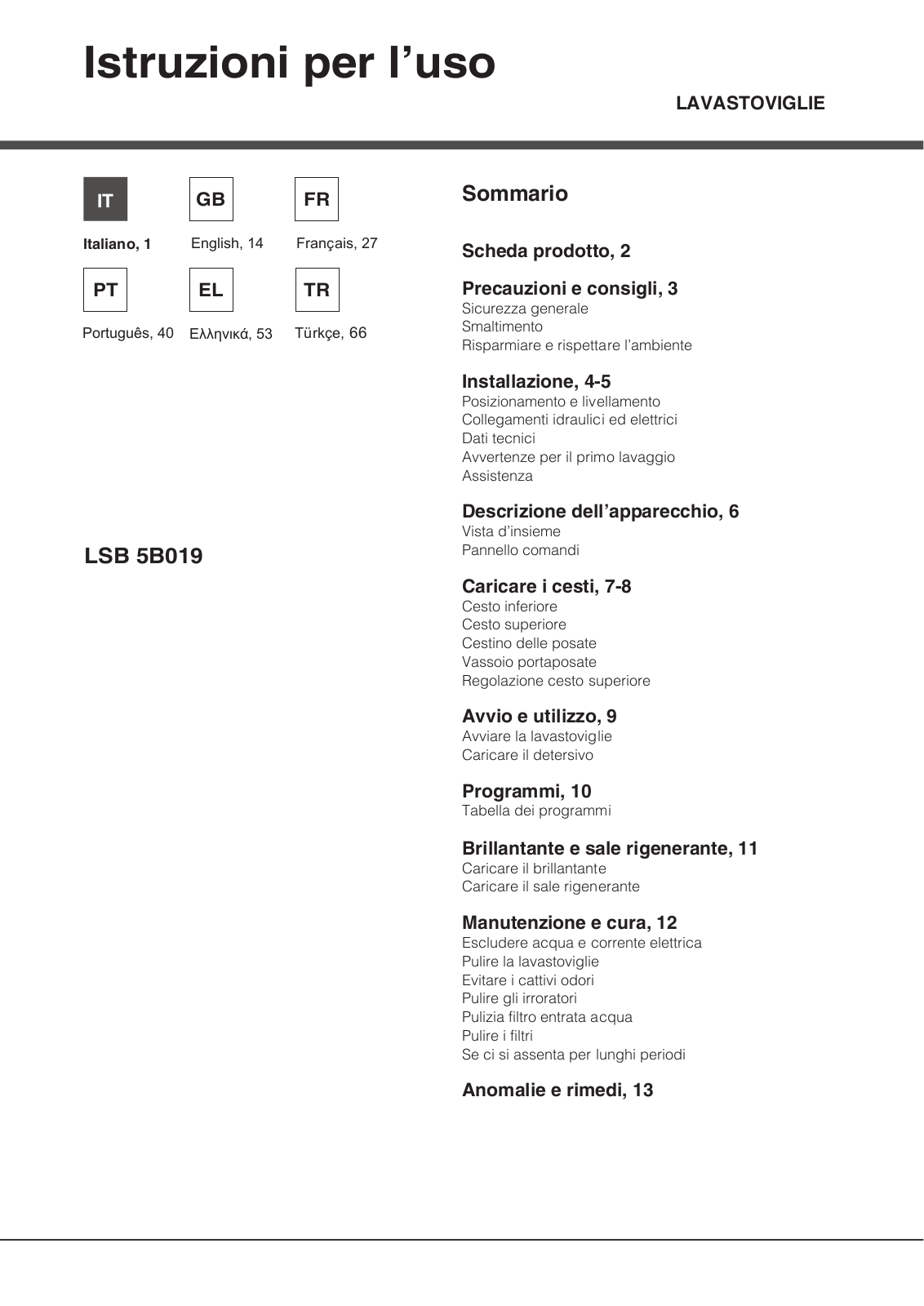 Hotpoint LSB 5B019 X EU User Manual