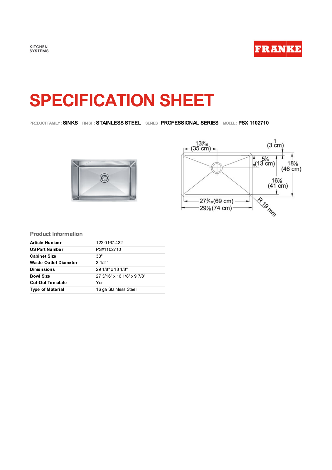 Franke Foodservice PSX 1102710 User Manual