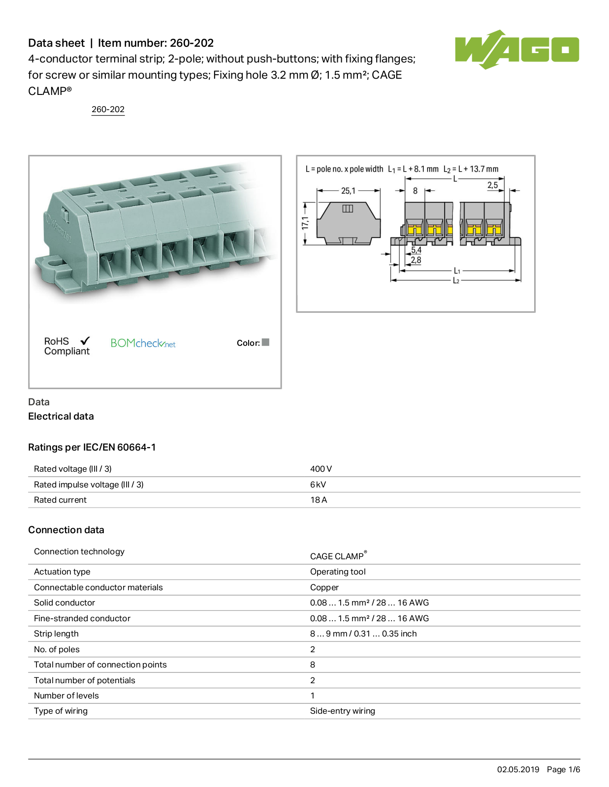 Wago 260-202 Data Sheet