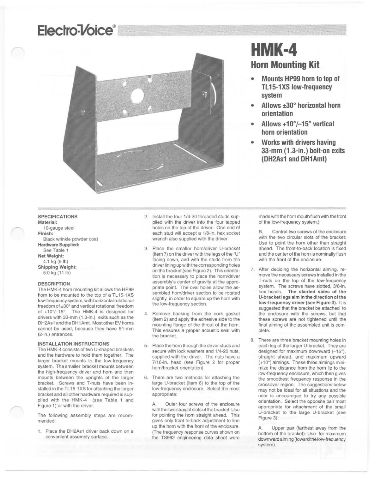 Electro-voice HMK-4 DATASHEET