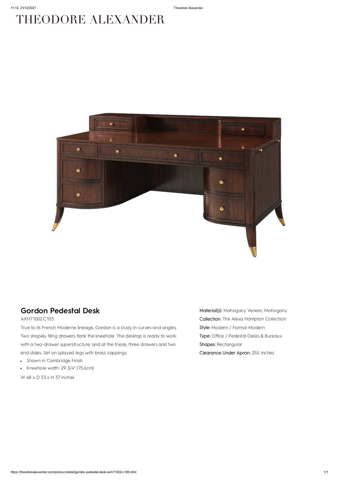 Theodore Alexander FPLJ3568 Specifications - ManualMachine.com