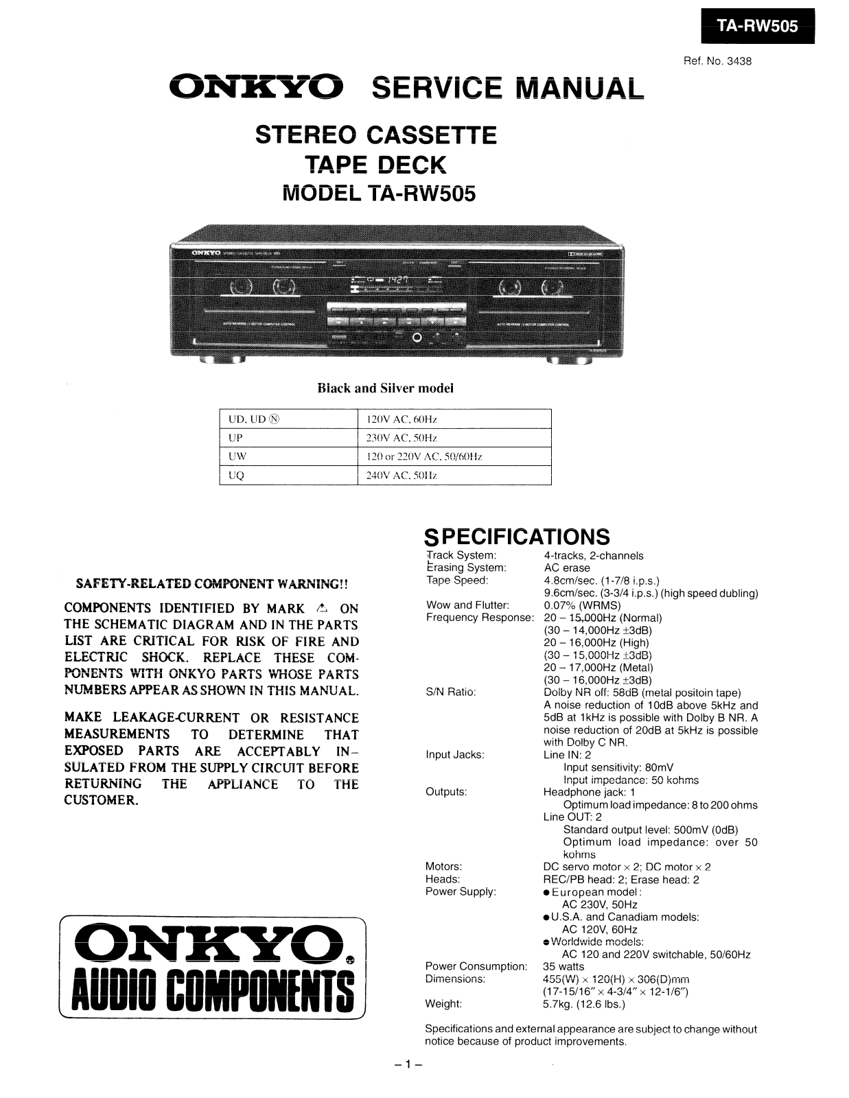 Onkyo TARW-505 Service manual