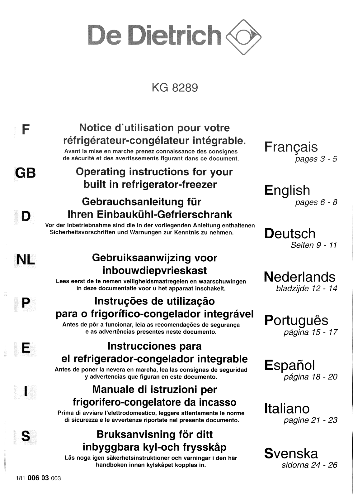 De dietrich KG8289 User Manual