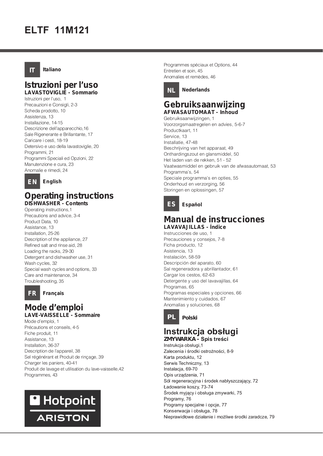 HOTPOINT/ARISTON ELTF 11M121 C EU User Manual