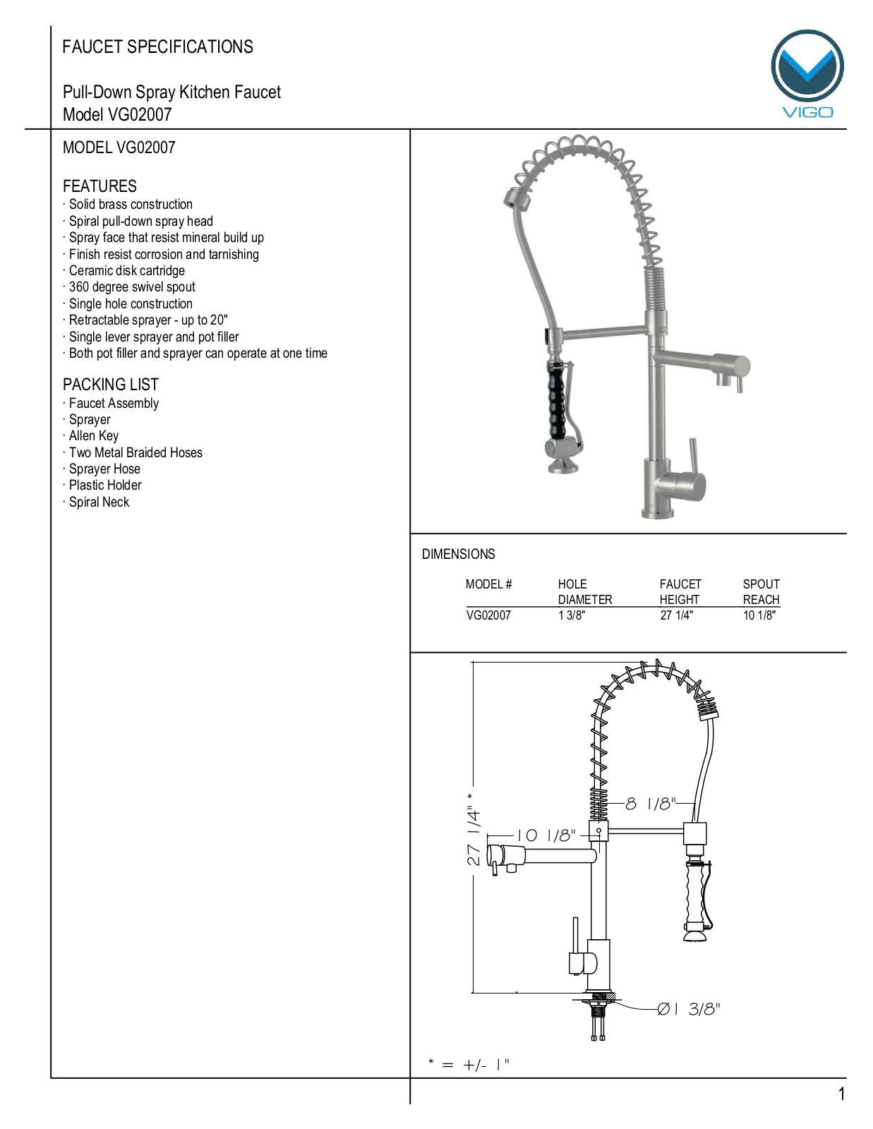 Vigo VG15294 Specifications