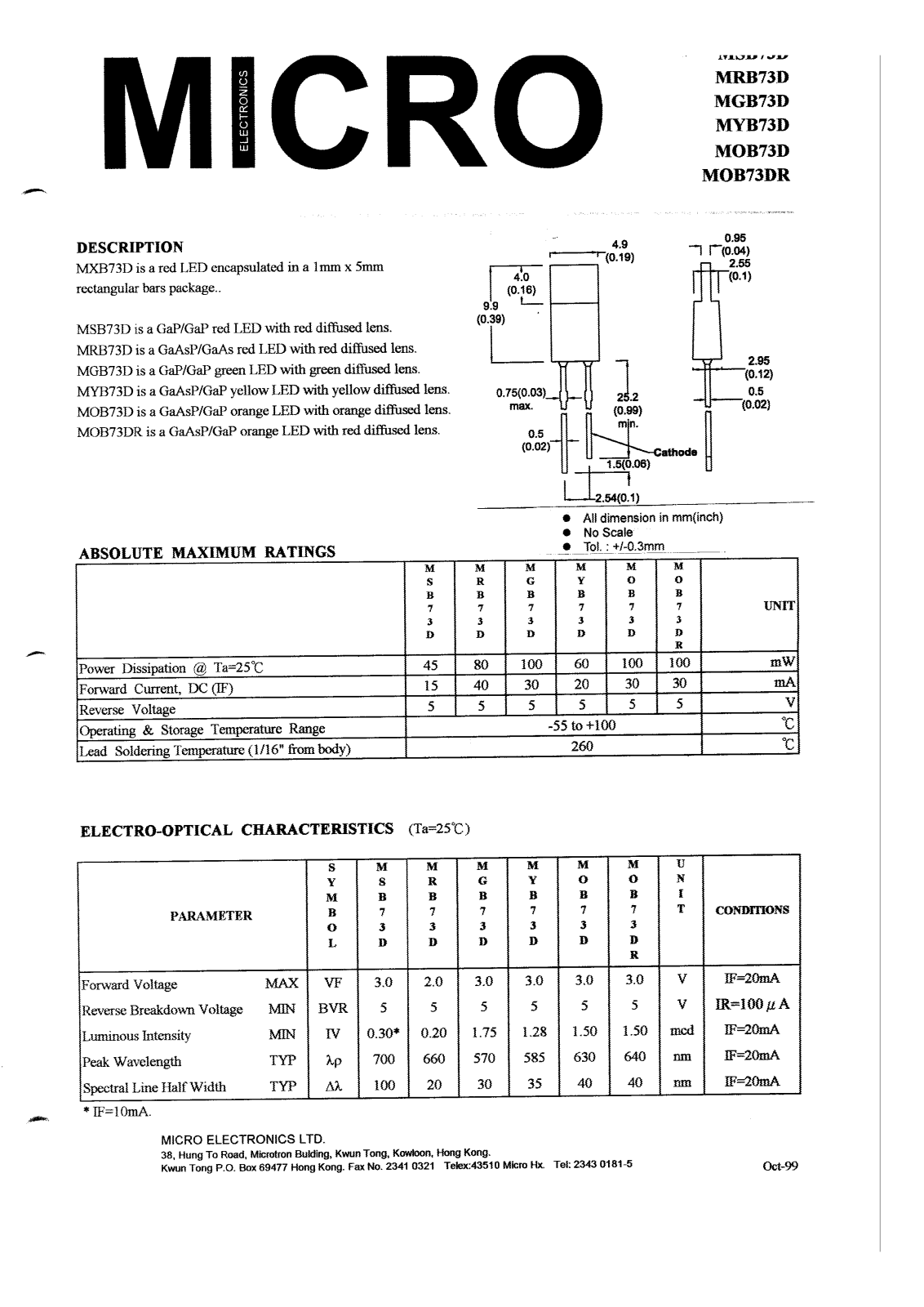 MICRO MSB45D, MOB73D, MOB73DR, MGB73D, MYB73D Datasheet