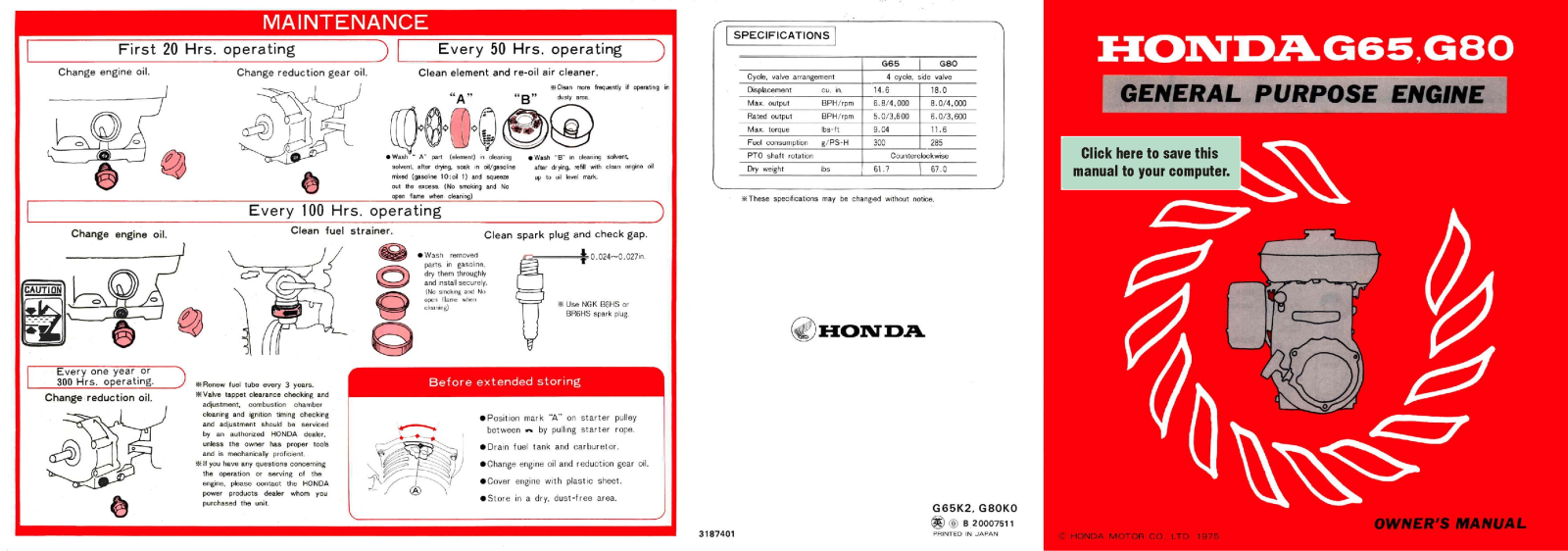 Honda G65, G80 Owner's Manual - ManualMachine.com