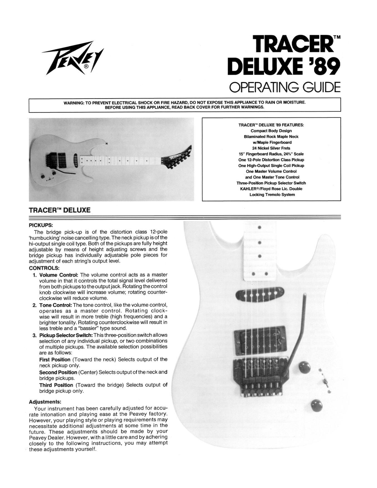 Peavey Tracer Deluxe '89 User Manual