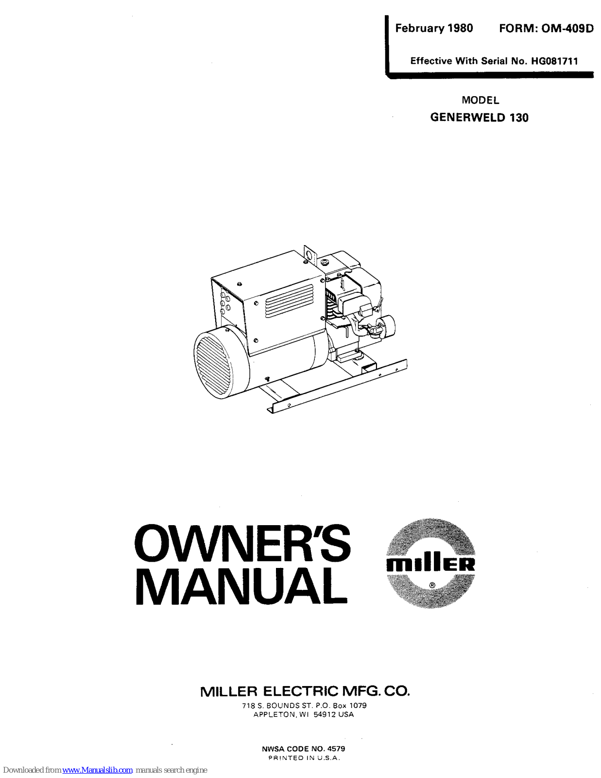 Miller Electric GENERWELD 130 Owner's Manual